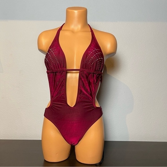 Nwt GUESS Rock Star Rhinestone Embellished Plunge 1 Piece Swimsuit (SW06) - Picture 3 of 12